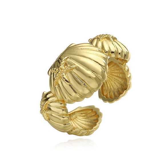 Wholesale Women's Marine Series Copper Ring With Animal And Geometric Pattern Starfish And Coral Design