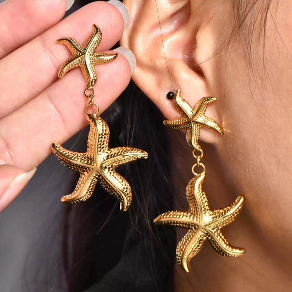 Wholesale Women's Marine Series Titanium Steel Geometric Diamond Earrings With Electroplating