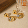 Wholesale Women's Marine Style Stainless Steel Shell Starfish Earrings With Geometric Design And Electroplating