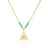 Wholesale Women's Medieval Geometric Blue Turquoise Rhinestone Eye Pattern Triangular Pendant Stainless Steel Electroplated Necklace