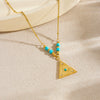 Wholesale Women's Medieval Geometric Blue Turquoise Rhinestone Eye Pattern Triangular Pendant Stainless Steel Electroplated Necklace