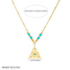 Wholesale Women's Medieval Geometric Blue Turquoise Rhinestone Eye Pattern Triangular Pendant Stainless Steel Electroplated Necklace