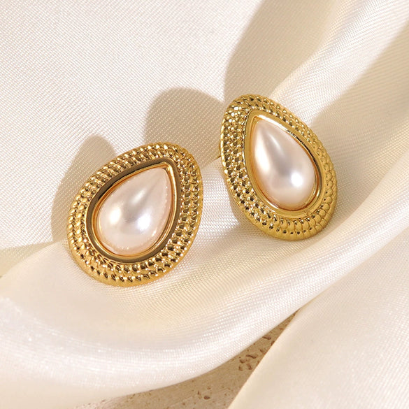 Wholesale Women's Medieval Geometric Pearl Stainless Steel Electroplated Earrings Highend Jewelry