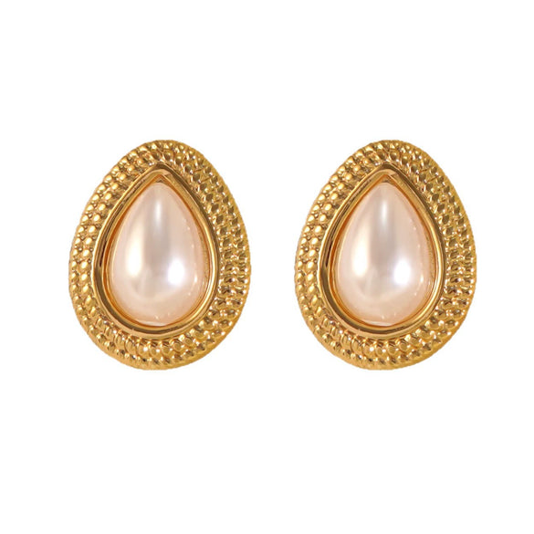 Wholesale Women's Medieval Geometric Pearl Stainless Steel Electroplated Earrings Highend Jewelry