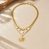 Wholesale Women's Medieval Minimalist Geometric Stainless Steel Goldplated Doublelayer Stacked Chain Necklace