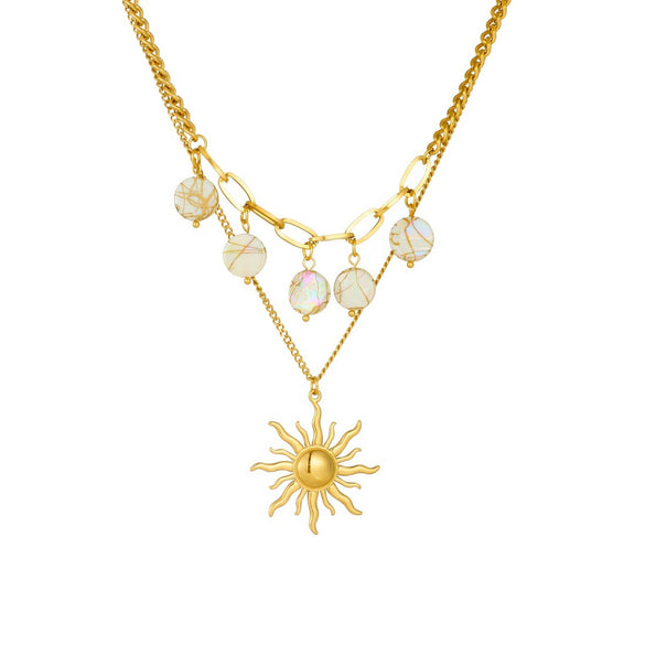 Wholesale Women's Medieval Minimalist Geometric Stainless Steel Goldplated Doublelayer Stacked Chain Necklace