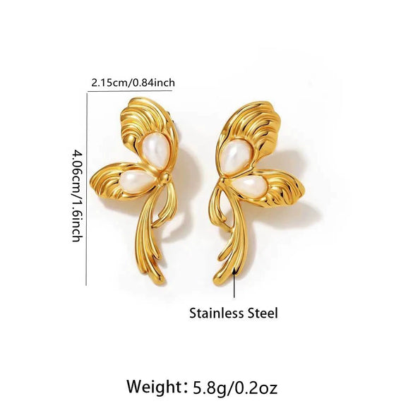 Wholesale Women's Medieval Style Geometric Butterfly Pearl Tassel Stainless Steel Stamped Earrings