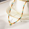 Wholesale Women's Medieval Style Geometric Natural Stone And Stainless Steel Handmade Beaded Real Gold Plated Necklace