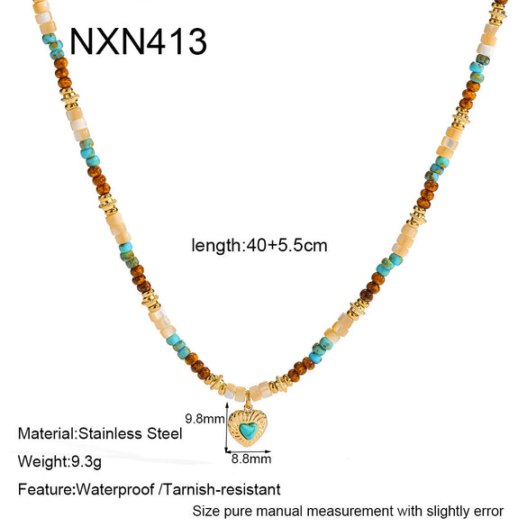 Wholesale Women's Medieval Style Geometric Natural Stone And Stainless Steel Handmade Beaded Real Gold Plated Necklace