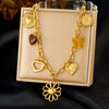 Wholesale Women's Medieval Style Gold Electroplated Stainless Steel Flower Heartshaped Compass Pendant Necklace With Oshaped Chain
