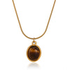 Wholesale Women's Medieval Style Gold Plated Geometric Oval Tiger Eye Pendant Necklace With Rope Chain