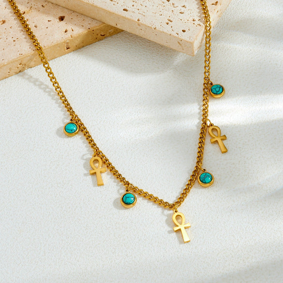 Wholesale Women's Medieval Style Goldplated Stainless Steel Cross Pendant Necklace