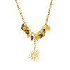 Wholesale Women's Medieval Style Heart Shape Black Carved Geometric Goldplated Stainless Steel Spiral Sun Flower Leaf Pendant Necklace With Oshaped Chain
