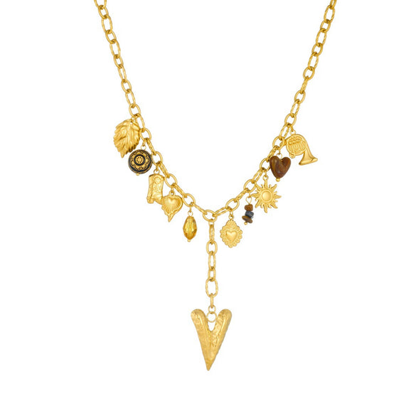 Wholesale Women's Medieval Style Heart Shape Goldplated Stainless Steel Oshaped Chain Pendant Necklace