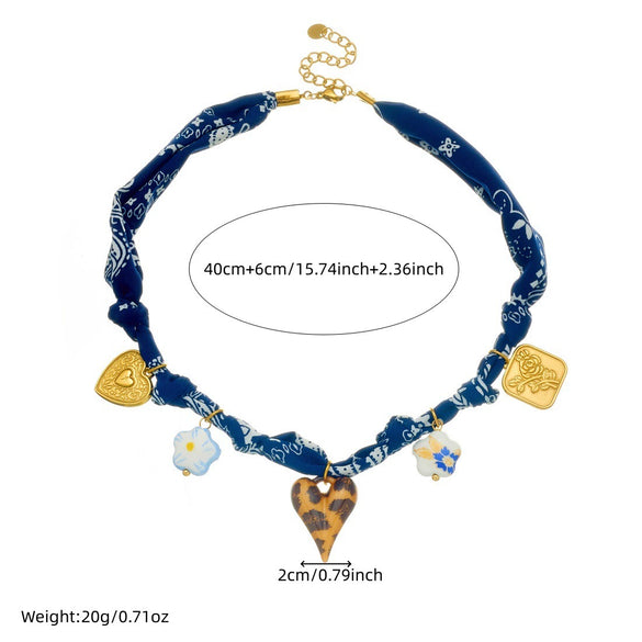 Wholesale Women's Medieval Style Heartshaped Leopard Print Stainless Steel Goldplated Pendant Rope Chain Necklace