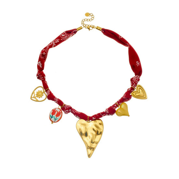 Wholesale Women's Medieval Style Heartshaped Printed Ceramic Goldplated Stainless Steel Love Necklace