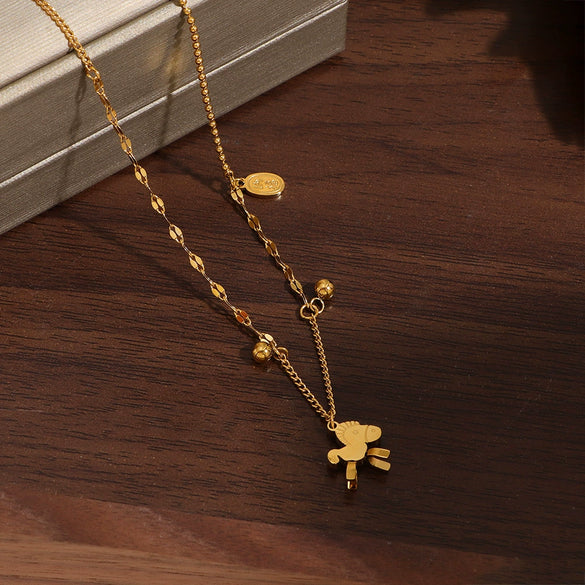 Wholesale Women's Medieval Style Real Gold Plated Titanium Steel Zodiac Horse Pendant Necklace With Irregular Chain