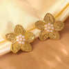 Wholesale Women's Medieval Style Stamped Stainless Steel Flower Pearl Earrings