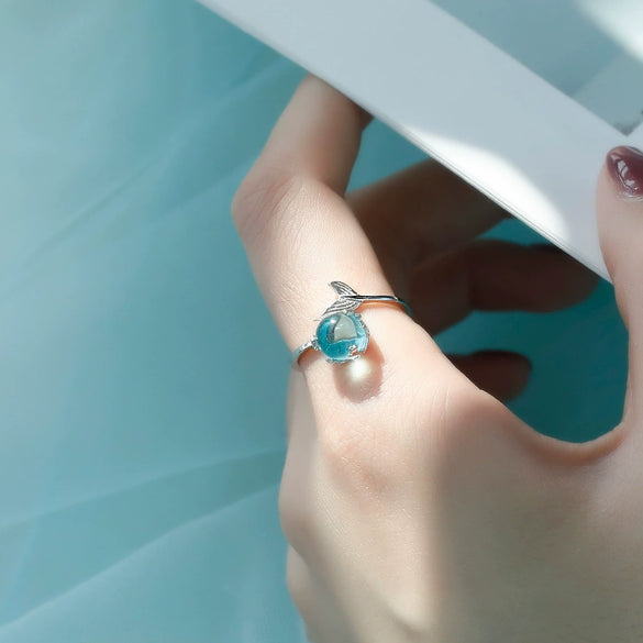 Wholesale Women's Mermaid Foam Fish Tail Opening Index Finger Tail Ring Made Of Copper With Zircon Design