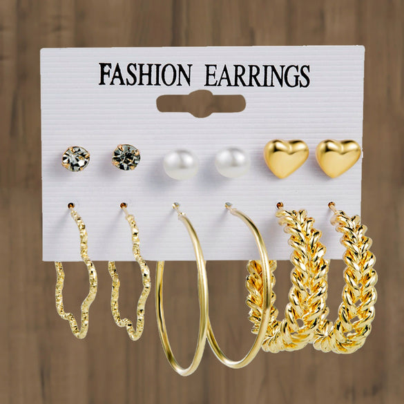 Wholesale Women's Metal Alloy Geometric High Sense Earrings Set With Pearls