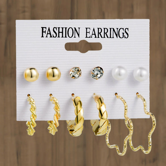 Wholesale Women's Metal Alloy Geometric High Sense Earrings Set With Pearls