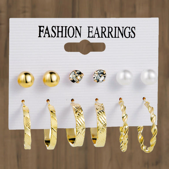 Wholesale Women's Metal Alloy Geometric High Sense Earrings Set With Pearls