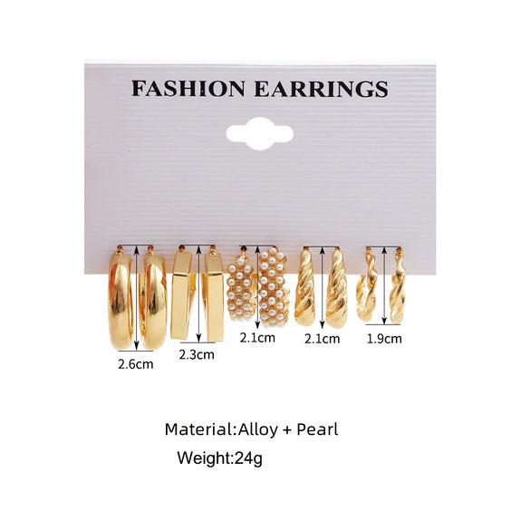 Wholesale Women's Metal C Type Geometric Pearl Earring Set With Electroplating Design