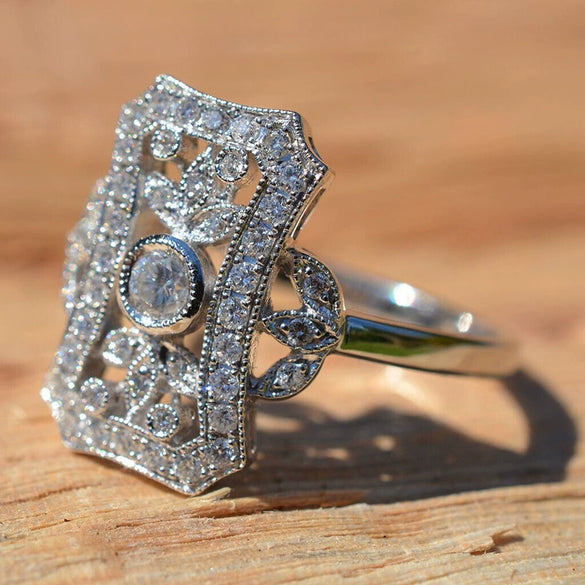 Wholesale Women's Metal Copper Ring With Geometric And Leaf Pattern And Zirconia Design