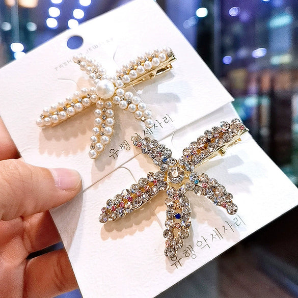 Wholesale Women's Metal Duckbill Clip Starfish Pearl Hairpin With Electroplating