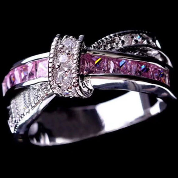 Wholesale Women's Metal Electroplated Geometric Amethyst Diamond Ring Hand Jewelry