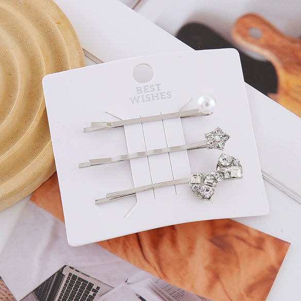 Wholesale Women's Metal Electroplated Pearl Crystal Diamond Bangs Clip Hair Accessories Fashion Ol Geometric Style