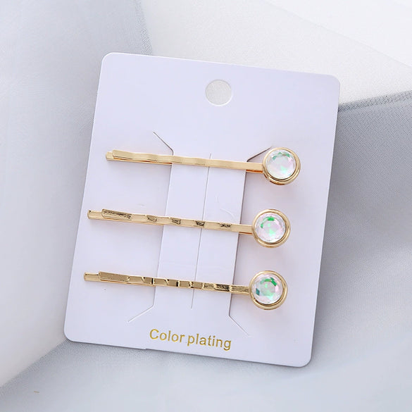 Wholesale Women's Metal Electroplated Pearl Crystal Diamond Bangs Clip Hair Accessories Fashion Ol Geometric Style