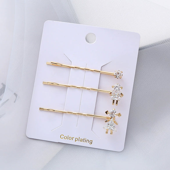 Wholesale Women's Metal Electroplated Pearl Crystal Diamond Bangs Clip Hair Accessories Fashion Ol Geometric Style