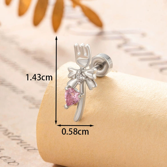 Wholesale Women's Metal Fashion Cute Fork Bow Love Zircon Electroplated Cartilage Puncture Ear Bone Nail