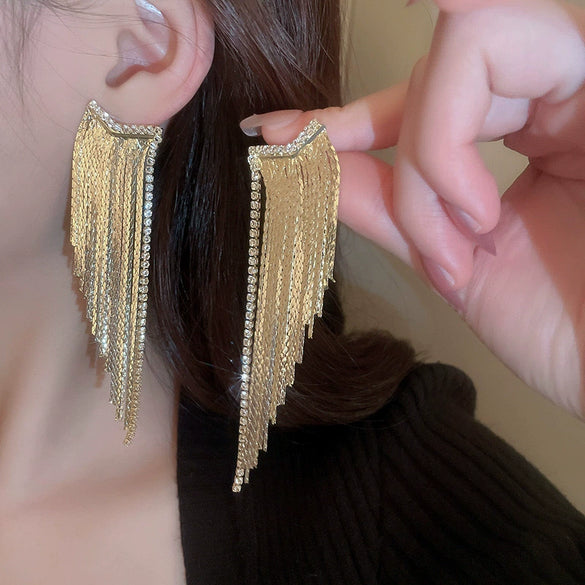 Wholesale Women's Metal Geometric Diamond Tassel Earrings With Silver Needle Chain