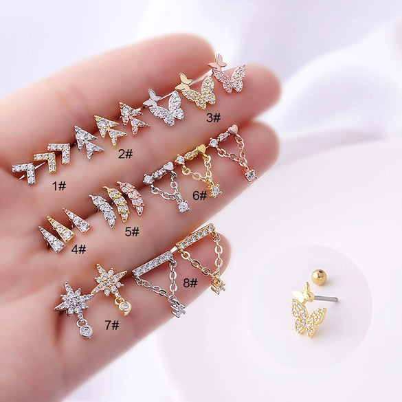 Wholesale Women's Metal Geometric Electroplated Screw Rod Twist Ball Earrings