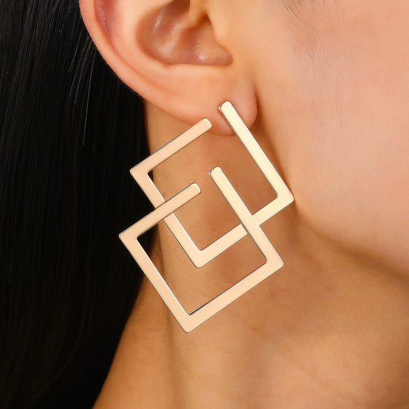 Wholesale Women's Metal Geometric Square Earrings With Electroplating Treatment