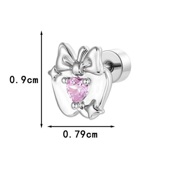 Wholesale Women's Metal Heart Shape Cartoon Style Electroplated Cartilage Piercing Ear Bone Nail With Bow And Zircon