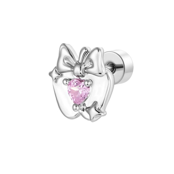 Wholesale Women's Metal Heart Shape Cartoon Style Electroplated Cartilage Piercing Ear Bone Nail With Bow And Zircon