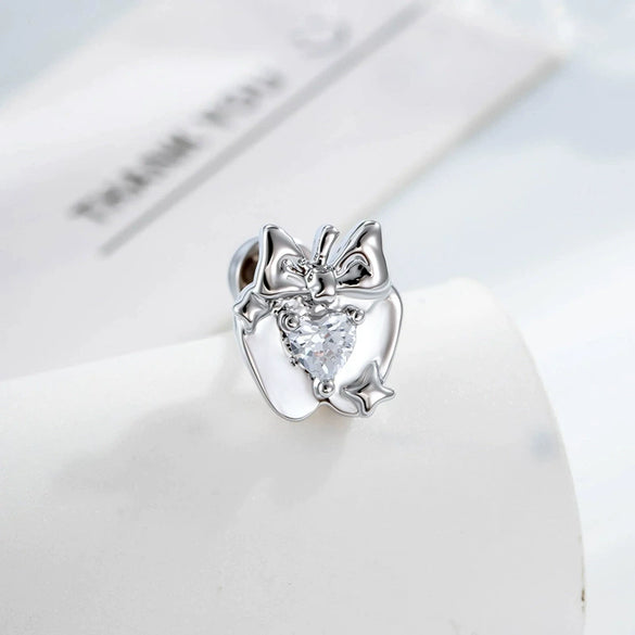 Wholesale Women's Metal Heart Shape Cartoon Style Electroplated Cartilage Piercing Ear Bone Nail With Bow And Zircon