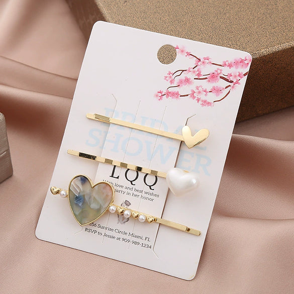 Wholesale Women's Metal Heartshaped Rhinestone Pearl Bangs Hairpin Hair Accessories Cute Style