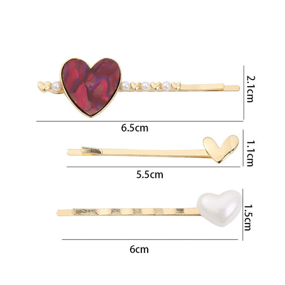 Wholesale Women's Metal Heartshaped Rhinestone Pearl Bangs Hairpin Hair Accessories Cute Style