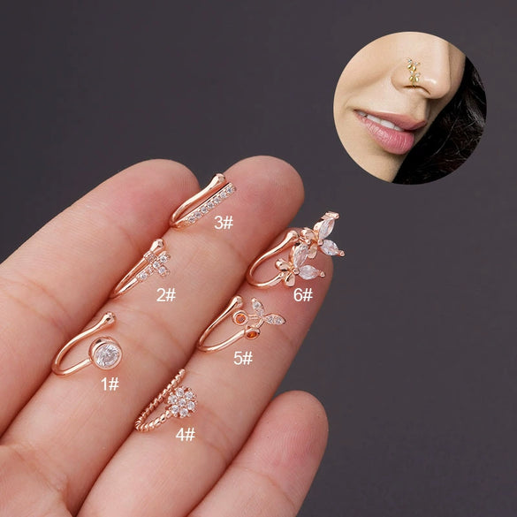 Wholesale Women's Metal Inlaid Zircon Butterfly Shape Clipon Nose Ring Electroplating Jewelry