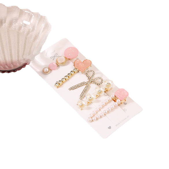 Wholesale Women's Metal Pearl Geometric Electroplated Side Clip Hairpin Set