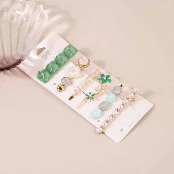 Wholesale Women's Metal Pearl Geometric Electroplated Side Clip Hairpin Set