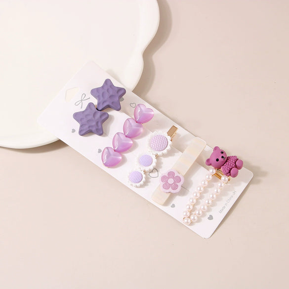 Wholesale Women's Metal Pearl Geometric Electroplated Side Clip Hairpin Set