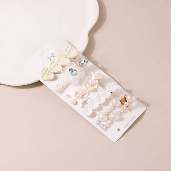 Wholesale Women's Metal Pearl Geometric Electroplated Side Clip Hairpin Set