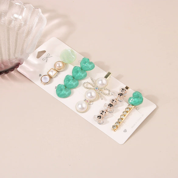 Wholesale Women's Metal Pearl Geometric Electroplated Side Clip Hairpin Set