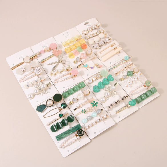 Wholesale Women's Metal Pearl Geometric Electroplated Side Clip Hairpin Set