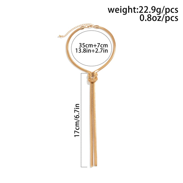 Wholesale Women's Metal Snake Bone Chain Knot Long Necklace With Geometric Pattern Gold Plated Tassel Clavicle Chain